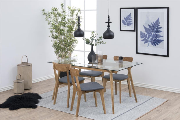 Scaun din lemn, tapitat cu stofa Taxi Gri Inchis / Stejar, l45xA49xH84 cm (1)