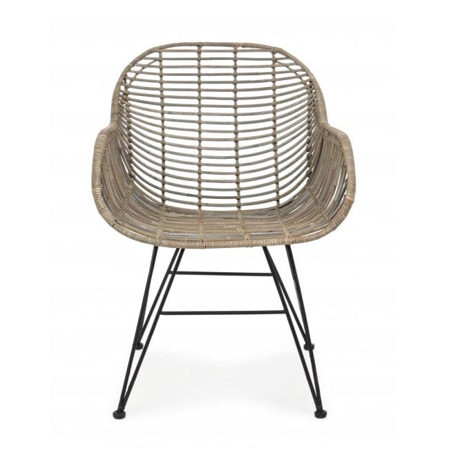 Scaun din ratan, cu picioare metalice Raquel Natural / Negru, l59xA63xH83 cm (1)