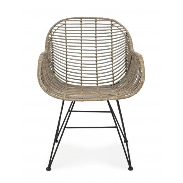Scaun din ratan, cu picioare metalice Raquel Natural / Negru, l59xA63xH83 cm (1)