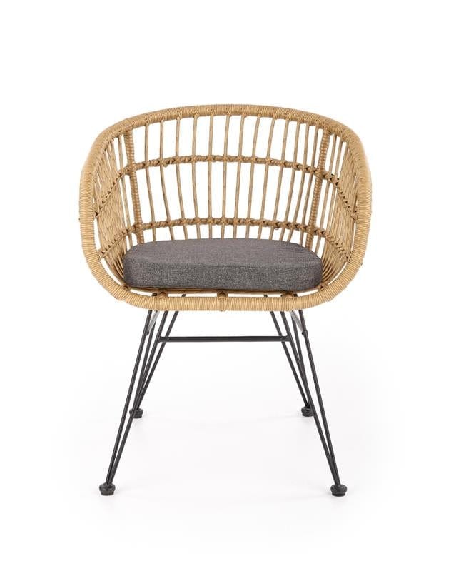 Halmar Scaun din ratan sintetic cu picioare metalice Kai-456 Natural / Negru, l64xA60x80Hcm