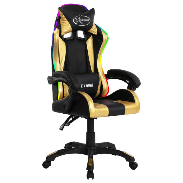 Scaun gaming tapitat cu piele ecologica si LED RGB inclus, Gibson Negru, l64xA65xH111,5-119 cm (4)