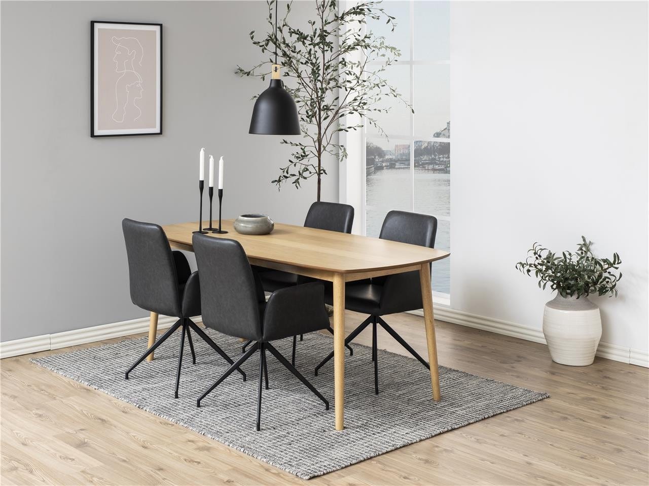 Scaun rotativ tapitat cu piele ecologica si picioare metalice Naya Negru, l59xA59xH88 cm (1)