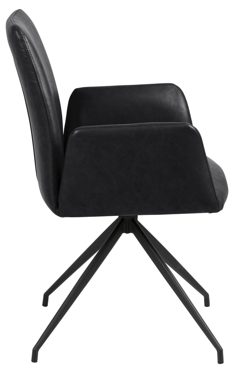 Scaun rotativ tapitat cu piele ecologica si picioare metalice Naya Negru, l59xA59xH88 cm (2)