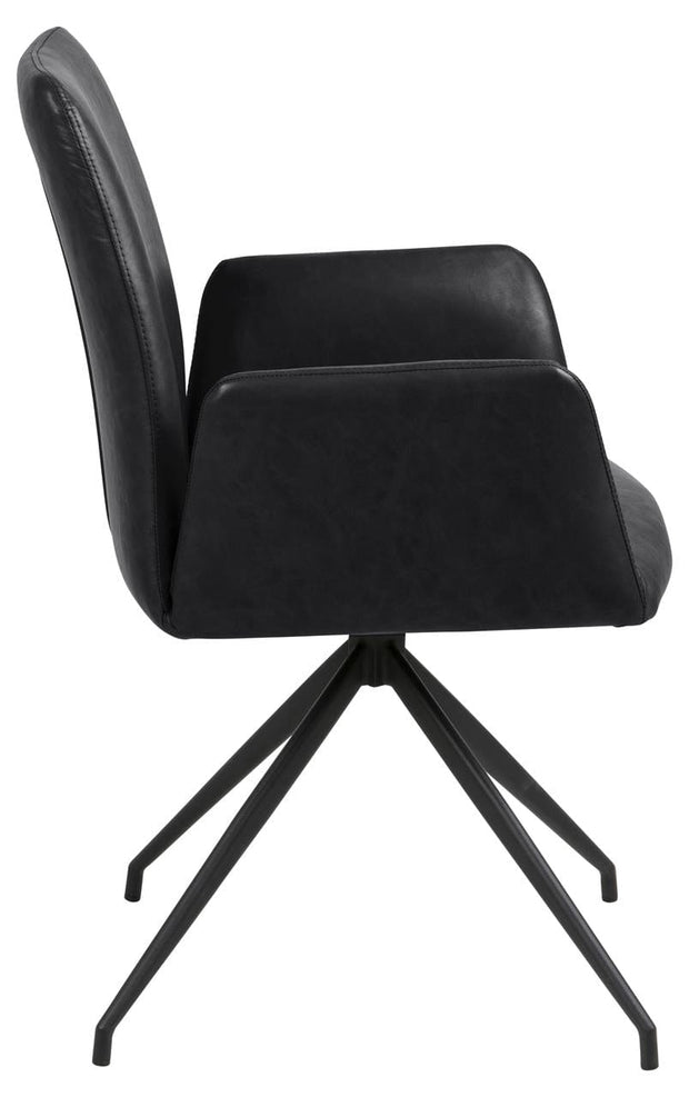 Scaun rotativ tapitat cu piele ecologica si picioare metalice Naya Negru, l59xA59xH88 cm (2)