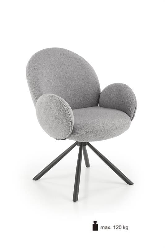 Halmar Scaun rotativ tapitat cu stofa boucle si picioare metalice, Kai-498 Gri / Negru, l64xA63xH90 cm