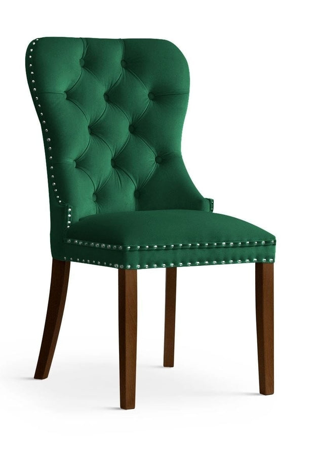 Atreve Scaun tapitat cu stofa si picioare din lemn, Madame Velvet Verde / Nuc, l56xA62xH98 cm