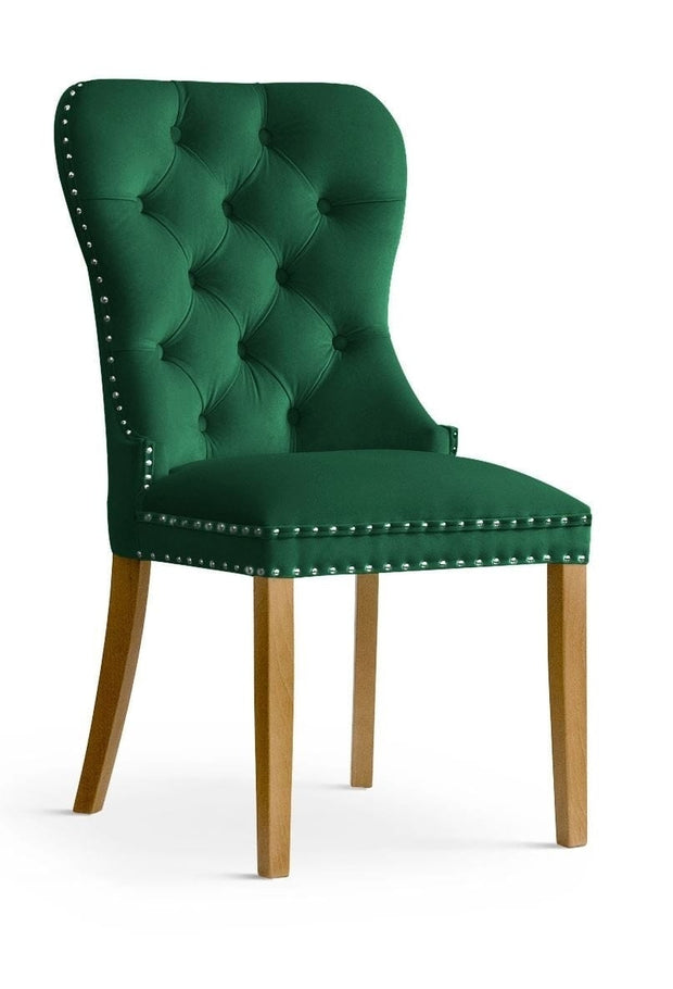 Atreve Scaun tapitat cu stofa si picioare din lemn, Madame Velvet Verde / Stejar, l56xA62xH98 cm