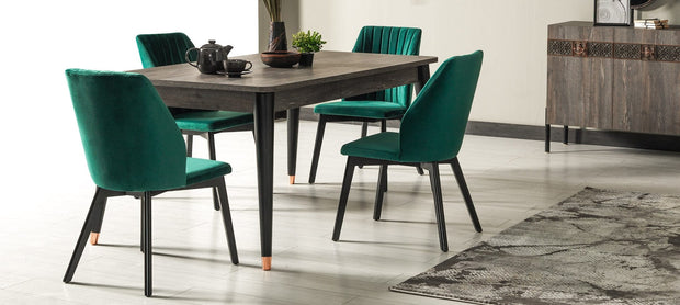 Serhat Scaun tapitat cu stofa si picioare din lemn Wella Velvet Verde / Negru, l46xA48xH87 cm