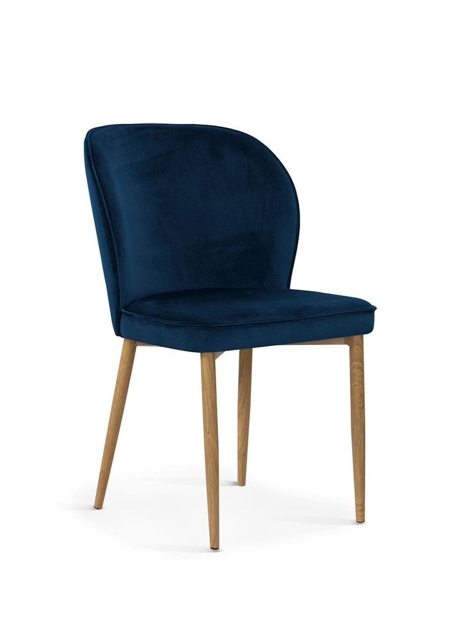 Atreve Scaun tapitat cu stofa si picioare metalice, Aine Velvet Bleumarin / Stejar, l54xA60xH87 cm