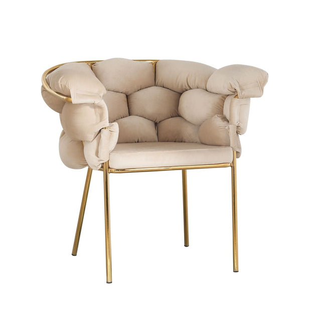 Bright Furniture Scaun tapitat cu stofa si picioare metalice, Ayann Velvet Bej / Auriu, l77xA59xH78 cm