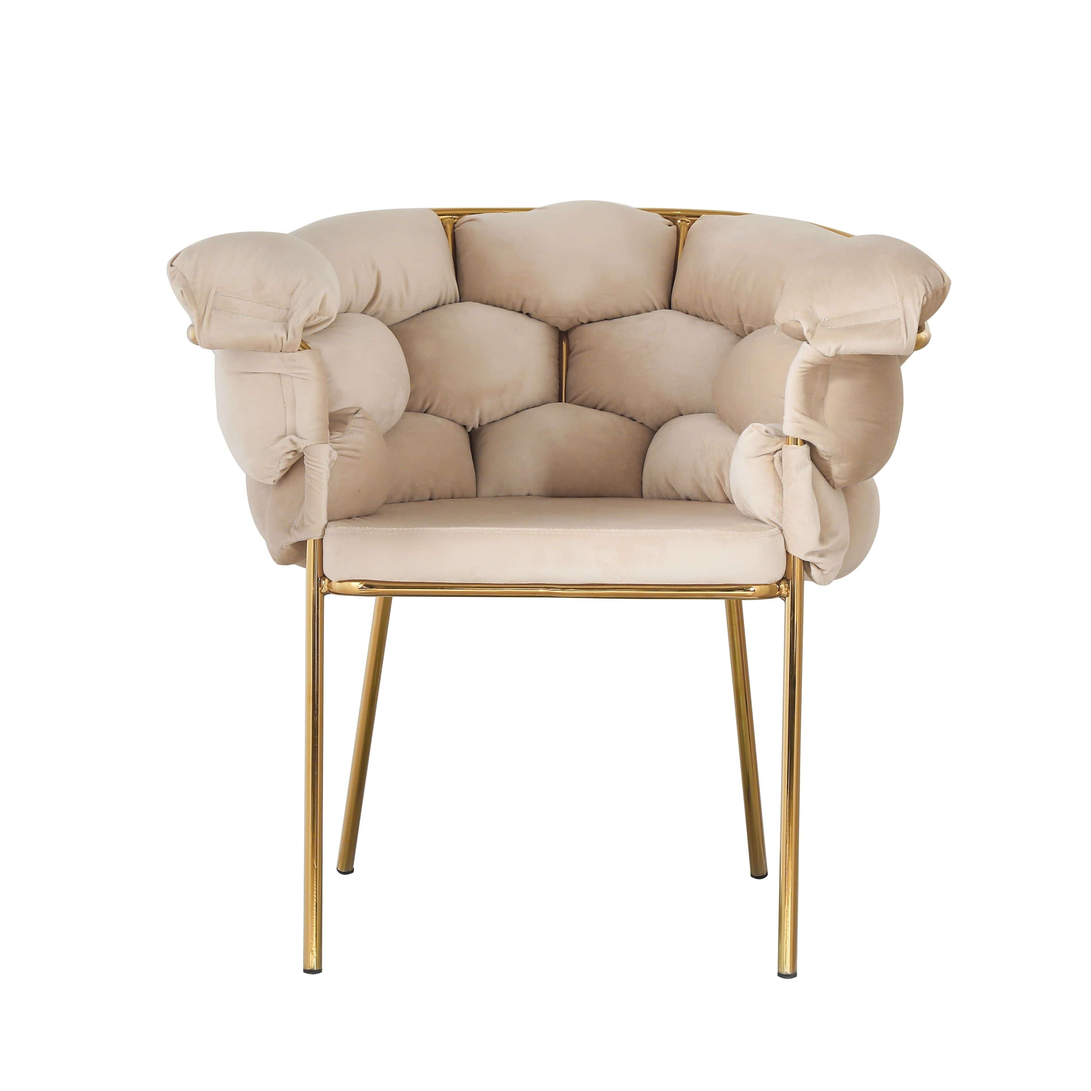 Bright Furniture Scaun tapitat cu stofa si picioare metalice, Ayann Velvet Bej / Auriu, l77xA59xH78 cm