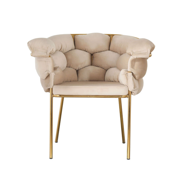 Bright Furniture Scaun tapitat cu stofa si picioare metalice, Ayann Velvet Bej / Auriu, l77xA59xH78 cm