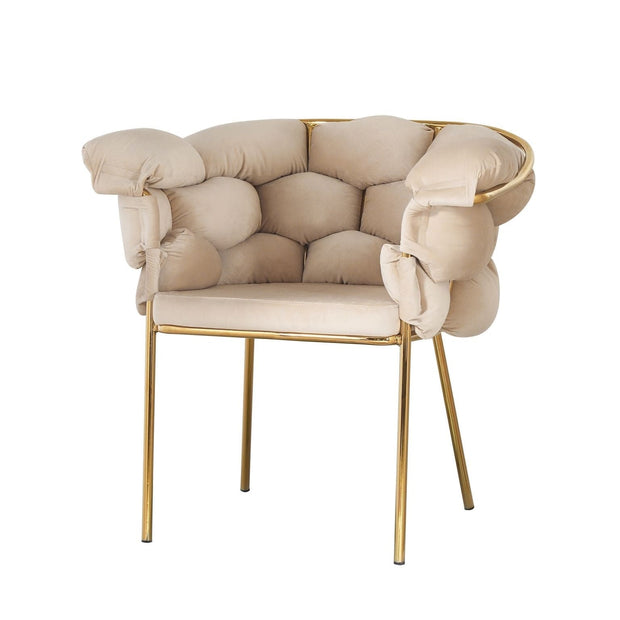 Bright Furniture Scaun tapitat cu stofa si picioare metalice, Ayann Velvet Bej / Auriu, l77xA59xH78 cm