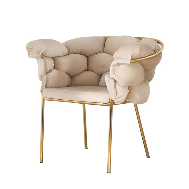 Bright Furniture Scaun tapitat cu stofa si picioare metalice, Ayann Velvet Bej / Auriu, l77xA59xH78 cm