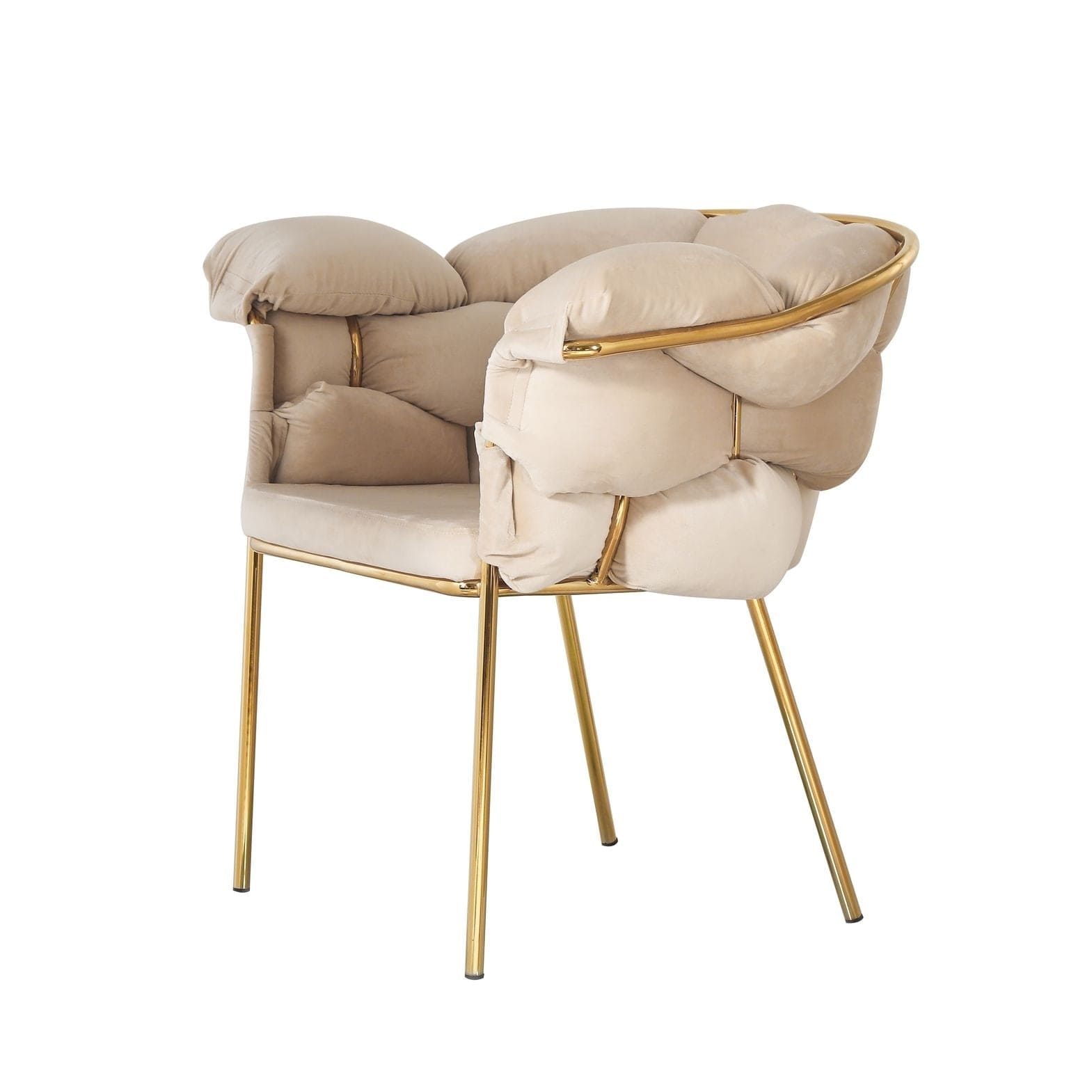 Bright Furniture Scaun tapitat cu stofa si picioare metalice, Ayann Velvet Bej / Auriu, l77xA59xH78 cm