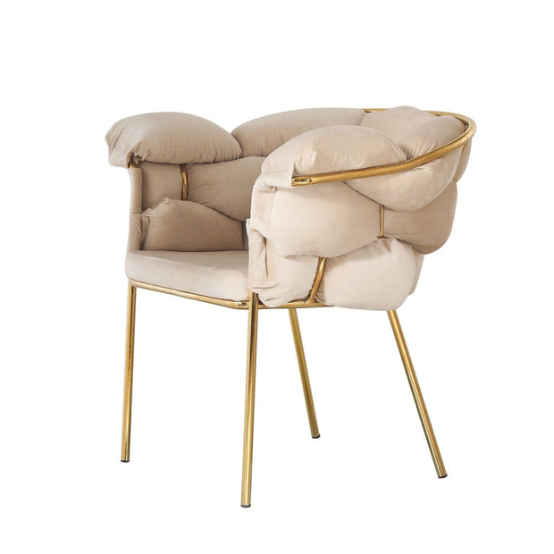 Bright Furniture Scaun tapitat cu stofa si picioare metalice, Ayann Velvet Bej / Auriu, l77xA59xH78 cm