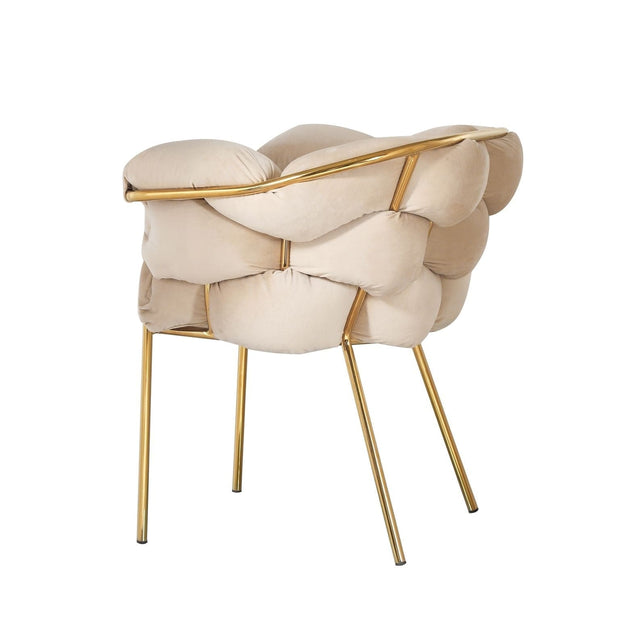 Bright Furniture Scaun tapitat cu stofa si picioare metalice, Ayann Velvet Bej / Auriu, l77xA59xH78 cm