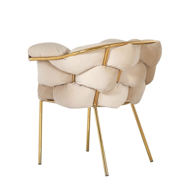 Bright Furniture Scaun tapitat cu stofa si picioare metalice, Ayann Velvet Bej / Auriu, l77xA59xH78 cm