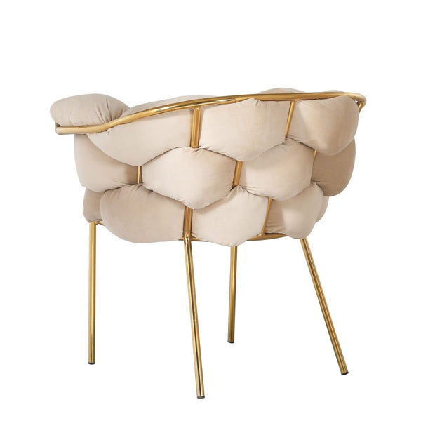 Bright Furniture Scaun tapitat cu stofa si picioare metalice, Ayann Velvet Bej / Auriu, l77xA59xH78 cm