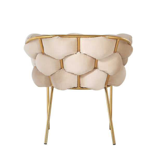 Bright Furniture Scaun tapitat cu stofa si picioare metalice, Ayann Velvet Bej / Auriu, l77xA59xH78 cm