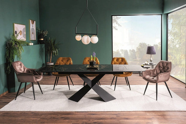 Scaun tapitat cu stofa si picioare metalice Clyde Monolith Velvet Bej / Negru Mat, l57xA58xH87 cm (1)