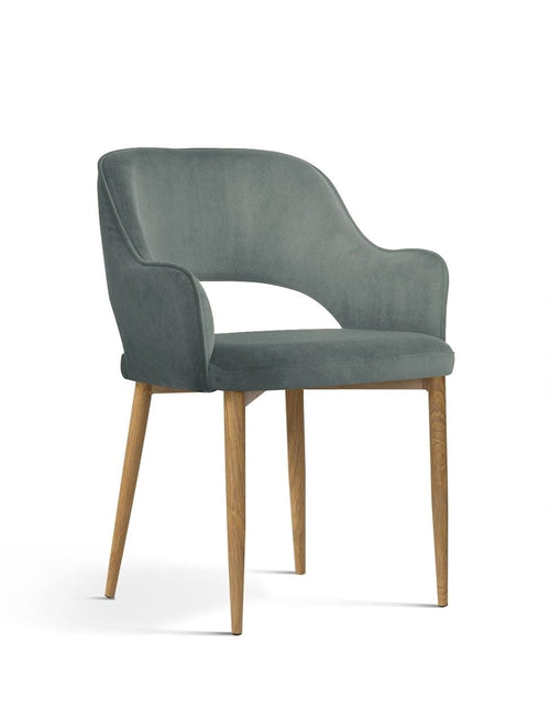 Atreve Scaun tapitat cu stofa si picioare metalice, Mercy Velvet Gri / Stejar, l54xA61xH78 cm