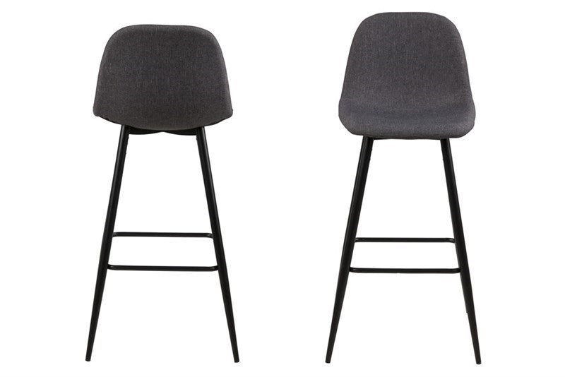 Set 2 scaune de bar tapitate cu stofa si picioare metalice Wilma Gri / Negru, l46,6xA51xH101 cm (1)