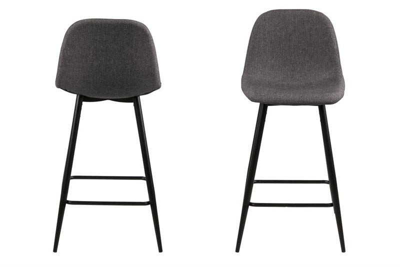 Set 2 scaune de bar tapitate cu stofa si picioare metalice Wilma Gri Inchis / Negru, l44xA48xH91 cm (1)