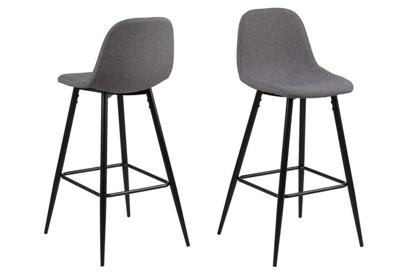 Set 2 scaune de bar tapitate cu stofa si picioare metalice Wilma Gri Deschis / Negru, l43,5xA48,5xH91 cm