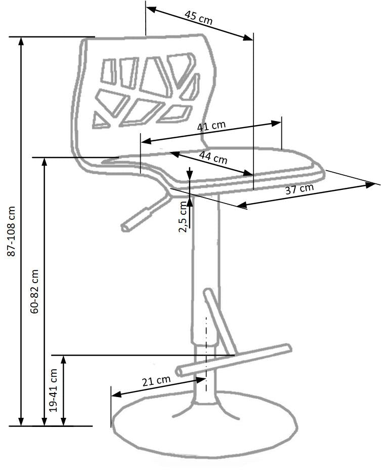 Scaun de bar din pal cu picior metalic, Hoku-34 Nuc / Negru, l41xA45xH87-108 cm (1)
