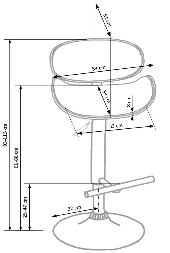 Scaun de bar din pal, tapitat cu piele ecologica si picior metalic, Hoku-44 Negru / Stejar Deschis, l53xA51xH93-115 cm (1)