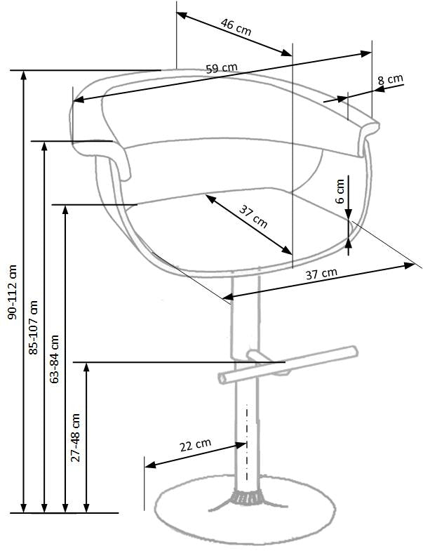 Scaun de bar din pal, tapitat cu piele ecologica si picior metalic, Hoku-45 Negru / Stejar Deschis, l59xA46xH90-112 cm (1)