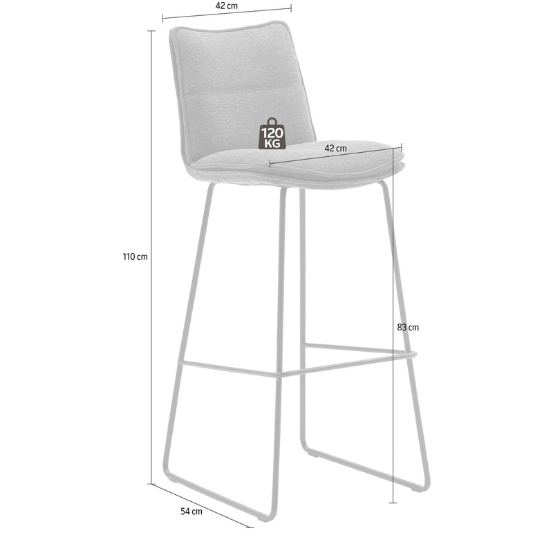 Set 2 scaune de bar rotative tapitate cu stofa si picioare metalice, Hampton Capuccino / Negru, l45xA54xH110 cm (4)