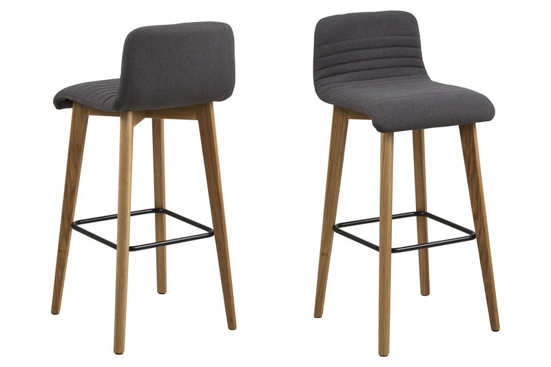 Set 2 scaune de bar tapitate cu stofa si picioare din lemn Arosa Antracit / Stejar, l44xA47xH101 cm