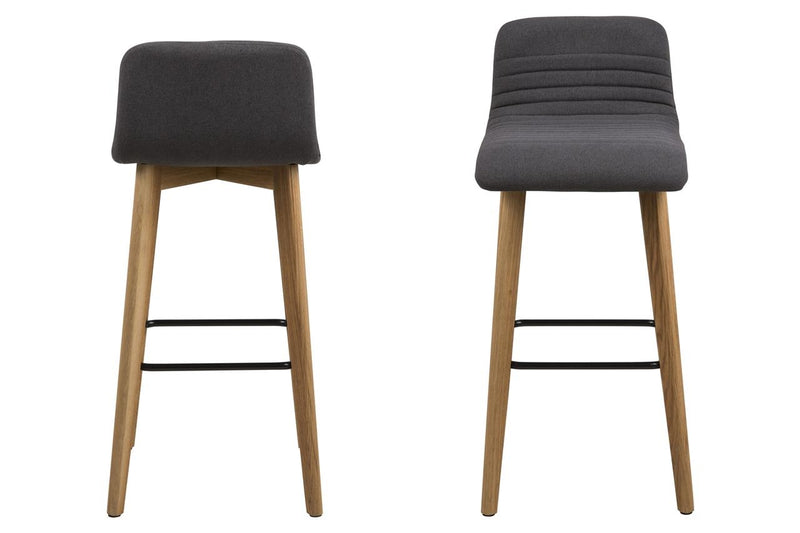 Set 2 scaune de bar tapitate cu stofa si picioare din lemn Arosa Antracit / Stejar, l44xA47xH101 cm (1)