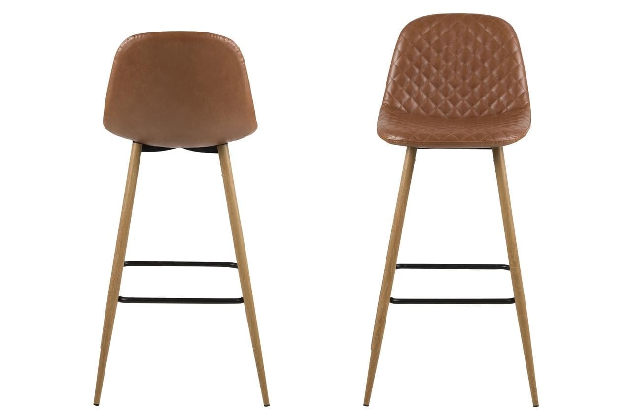 Set 2 scaune de bar tapitate cu piele ecologica si picioare metalice Wilma Maro / Stejar, l46,6xA51xH101 cm (3)