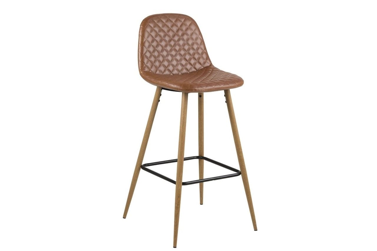 Set 2 scaune de bar tapitate cu piele ecologica si picioare metalice Wilma Maro / Stejar, l46,6xA51xH101 cm (5)