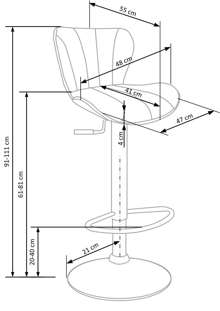 Scaun de bar tapitat cu piele ecologica si picior metalic, Hoku-69 Negru / Crom, l48xA55xH91-111 cm (3)