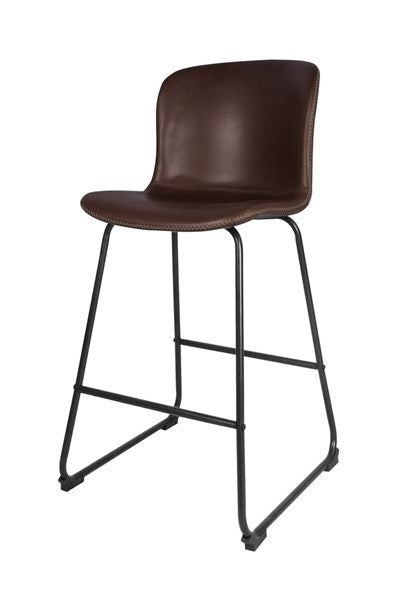 Set 2 scaune de bar tapitate cu piele ecologica si picioare metalice Story Maro / Negru, l50xA55xH106 cm