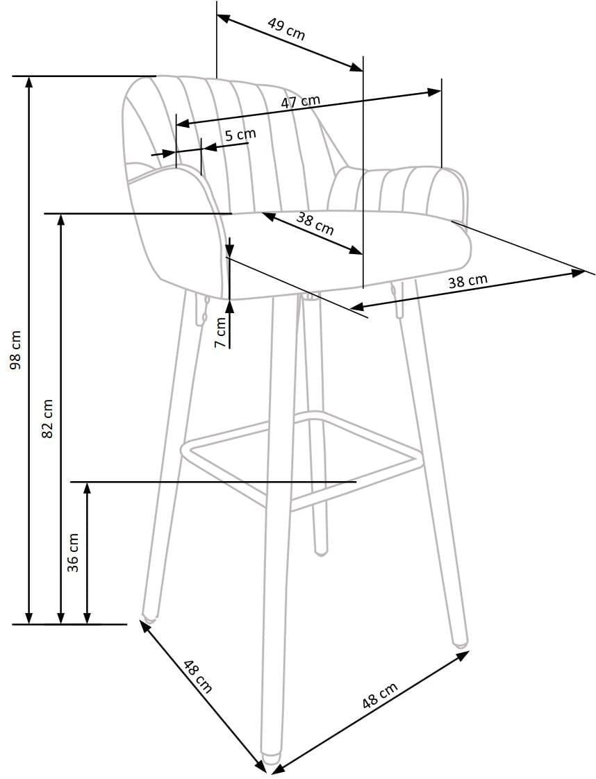 Scaun de bar tapitat cu stofa, cu picioare din lemn Hoku-93 Gri Inchis / Nuc, l47xA49xH98 cm (8)