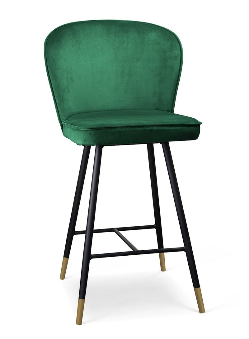 Scaun de bar tapitat cu stofa si picioare metalice, Aine Velvet Verde / Negru / Auriu, l50xA52xH108 cm