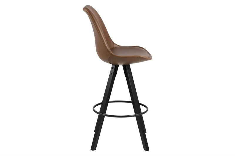 Set 2 scaune de bar tapitate cu piele ecologica si picioare din lemn Dima Maro / Negru, l48,5xA55xH111,5 cm (2)