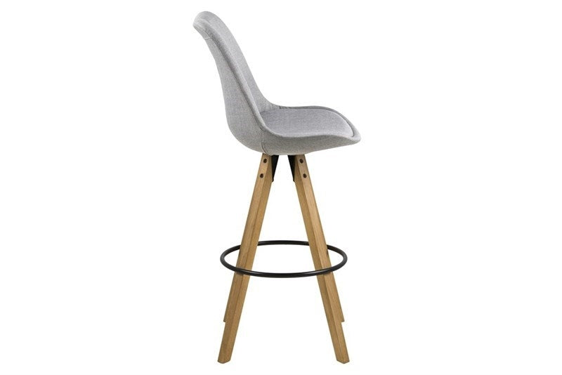Set 2 scaune de bar tapitate cu stofa si picioare din lemn Dima Gri Deschis / Stejar, l48,5xA55xH111,5 cm (2)
