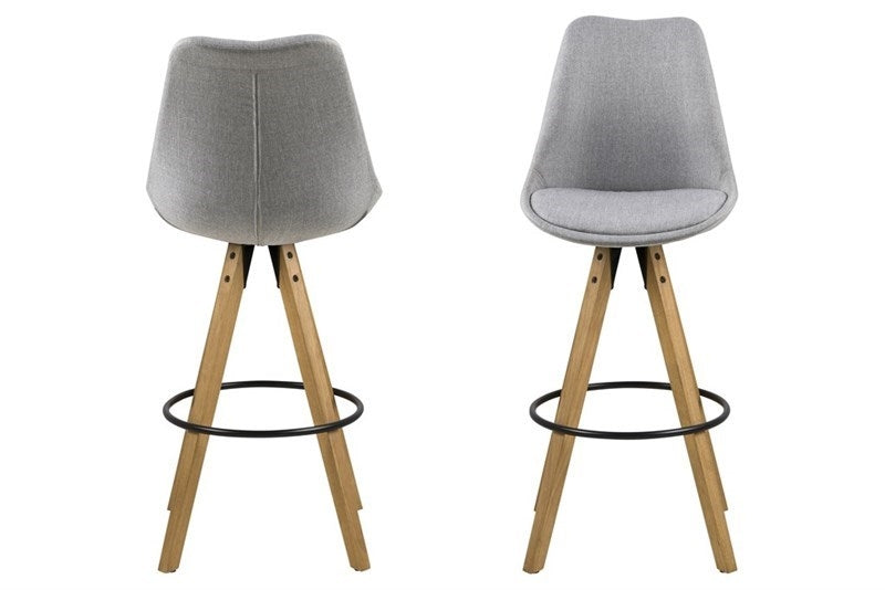 Set 2 scaune de bar tapitate cu stofa si picioare din lemn Dima Gri Deschis / Stejar, l48,5xA55xH111,5 cm (1)