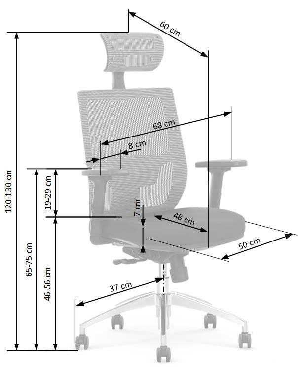 Scaun de birou ergonomic tapitat cu stofa Admon Gri / Negru, l64xA60xH115-125 cm (1)
