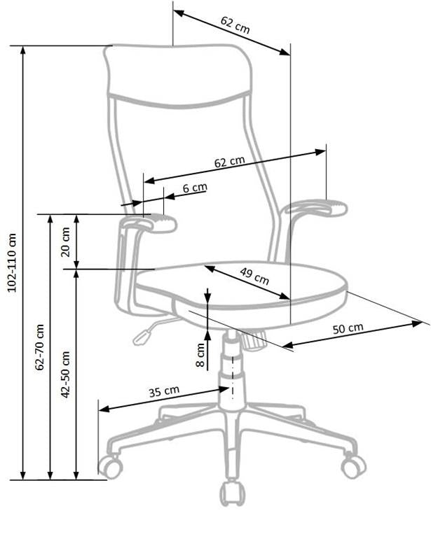 Scaun de birou ergonomic tapitat cu stofa Arcturus Gri deschis / Gri, l62xA62xH62-110 cm (8)