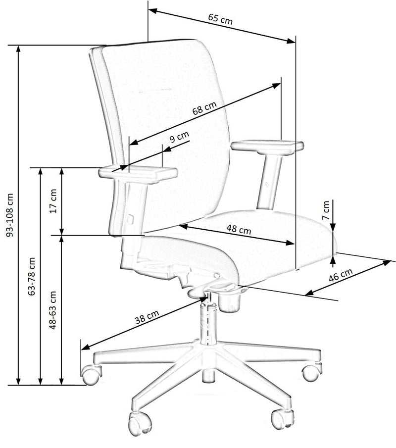Scaun de birou ergonomic tapitat cu stofa, Pontus Rosu / Negru, l68xA65xH93-108 cm (14)