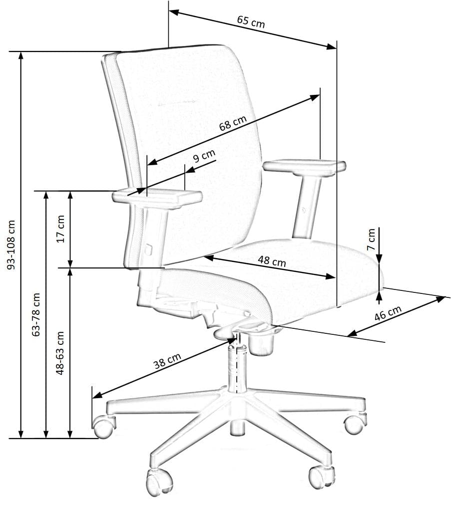 Scaun de birou ergonomic tapitat cu stofa, Pontus Turcoaz / Negru, l68xA65xH93-108 cm (12)