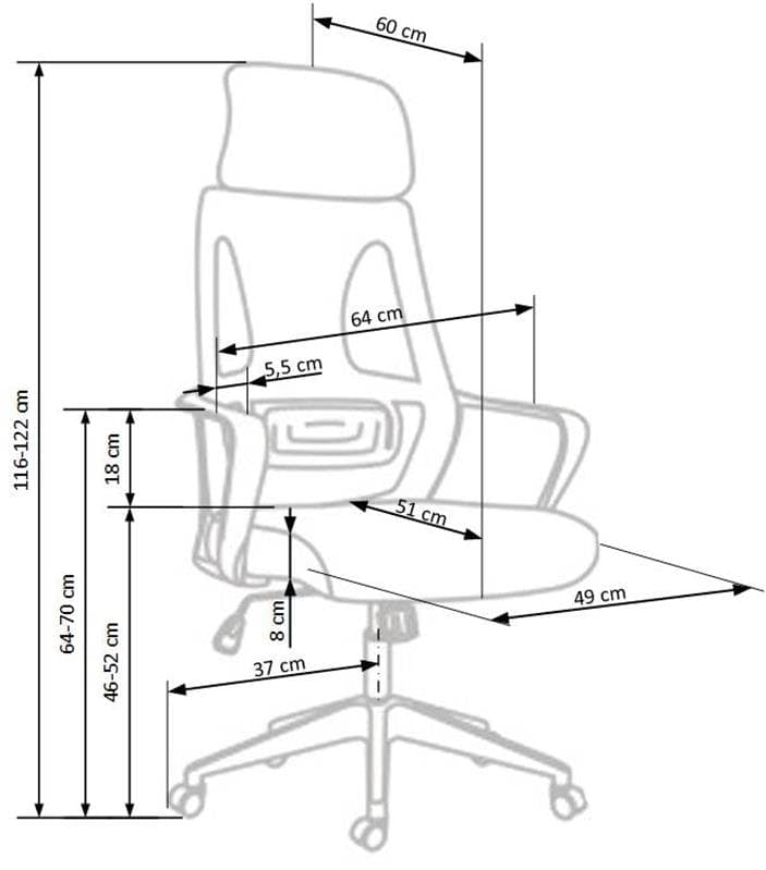 Scaun de birou ergonomic tapitat cu stofa Valeska Gri / Negru, l64xA60xH116-122 cm (9)