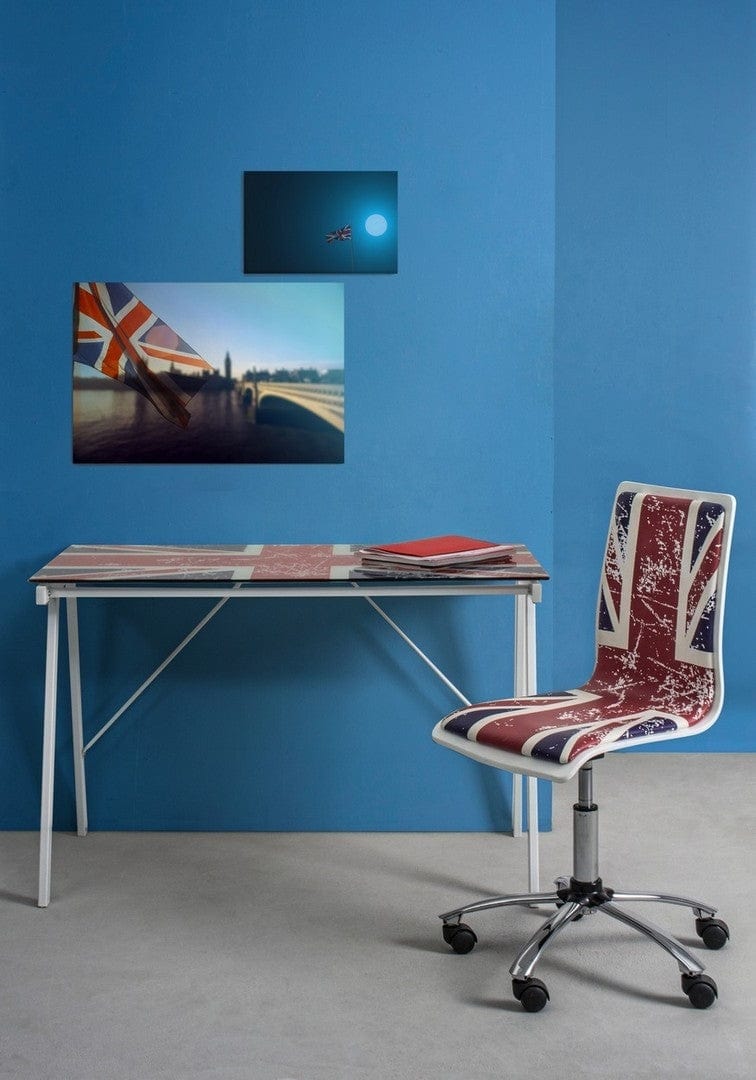 Scaun de birou pentru copii, tapitat cu piele ecologica British Multicolor, l42,5xA40xH87-99 cm (1)
